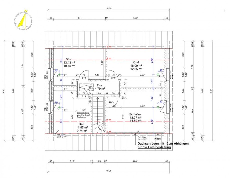 dr Grundriss DG bemasst Einfamilienhaus Probsteierhagen