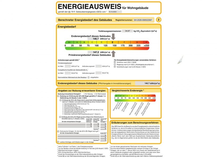 Energieausweis eine Seite Einfamilienhaus Sch�nberg (Holstein)